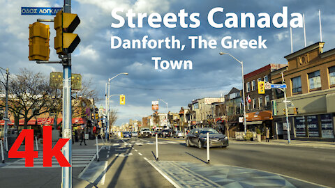 4K Virtual Walking and Driving Tour along Danforth The Greek Town, Toronto, Canada - Streets Canada