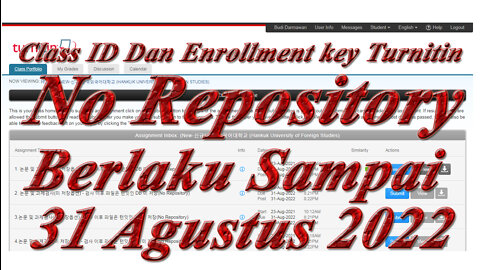 Update Terbaru Class ID Dan Enrollment key Turnitin No Repository Berlaku Sampai 31 Agustus 2022