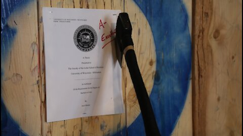 End of the school year destress, throw axes into a textbooks