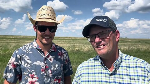 Father/son swath grazing field instead of baling field at Drumheller Alberta.