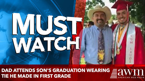 Dad attends son's graduation wearing tie he made in first grade