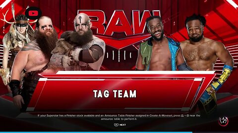 WWE Monday Night Raw New Day vs Viking Raiders in a 2 Out of 3 falls match
