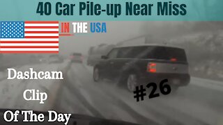 Dashcam Clip Of The Day #26 - World Dashcam - Car Narrowly Misses A 40 Car Pile-up