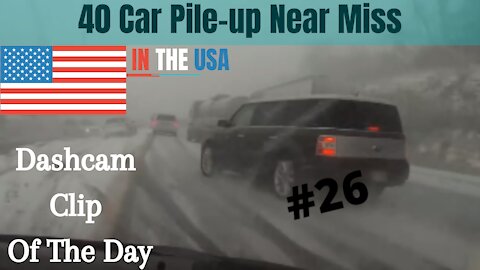 Dashcam Clip Of The Day #26 - World Dashcam - Car Narrowly Misses A 40 Car Pile-up