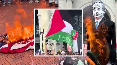 Protesters BURN American Flag and Raise Palestine Flag in Its Place