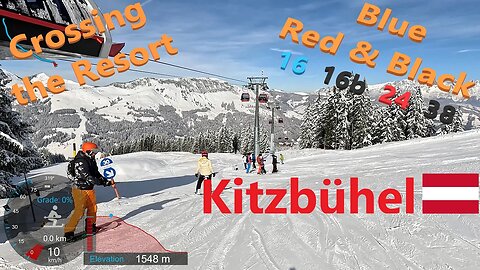 [4K] Skiing Kitzbühel KitzSki, Crossing the Resort on Blue, Red & Black Runs, Austria, GoPro HERO11