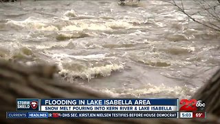 Flooding in Lake Isabella, snow melt pouring into Kern River