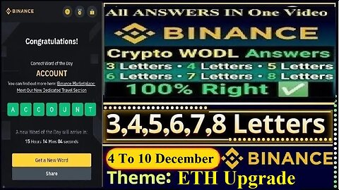 Binance Crypto WODL Answers Today | All Letters WOTD | Word of the day | Binance ETH Upgrade Theme