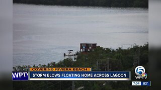 Storm blows floating home across lagoon