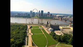 A rotor good time flying over St. Louis in a helicopter