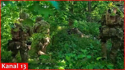 Combat footage of Chechen fighters in Russian territory - Russian soldiers are ambushed in forest