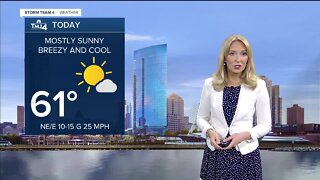 Mostly sunny, cool Saturday with a high of 61