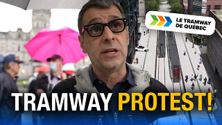 Hundreds protest against tramway project in Quebec City