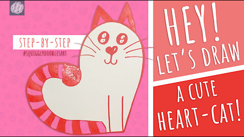 😻 Step-By-Step Art Lesson: Draw & Color A Cat From A Heart Shape
