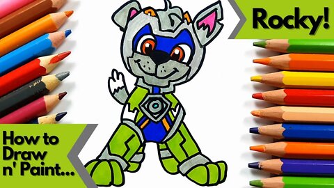 How to draw and paint Rocky from Paw Patrol Mighty Pups