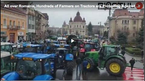 Romania showing farmers on tractors protesting the massive influx of cheap Ukrainian grain