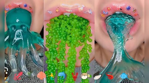 ASMR Satisfying Eating OCEAN Emoji Food Challenge Mukbang