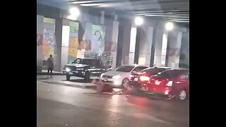 Guy kicks car, gets run over.