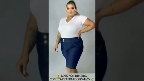 🛑 BERMUDA ESCURA JEANS CICLISTA NO JOELHO PLUS SIZE LYCRA ELASTANO CÓS ALTO