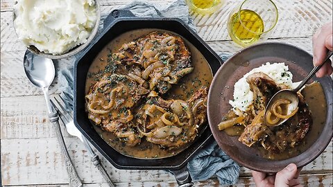 Smothered Pork Chops Recipe + Homemade Gravy and Caramelized Onions