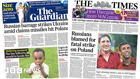 Newspaper headlines 'Missiles hit Poland' and 'mould death shames UK'