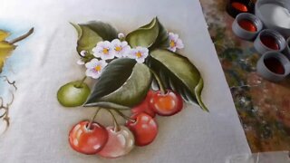 Como pintar cerejas Pintura em tecido 3