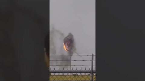 Wind turbine struck by lightning catches fire! #shorts #fire #crazyvideo #windturbine #exploded