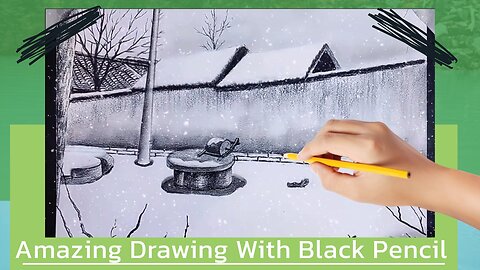 Magical Snow Art: Drawing a Stunning Mountain and House Scene with Pencil Only