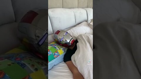 David Dobrik wakes up in Iron Man helmet! 😂