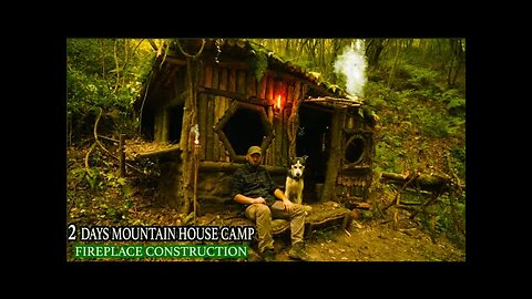 FOREST HOUSE CONSTRUCTION 2 DAYS. Sleeping by the fireplace - Bushcraft ASMR