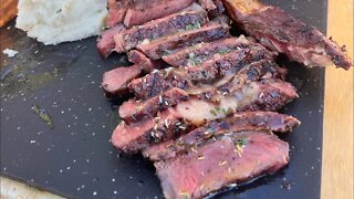 Reverse seared smoked tomahawk steaks
