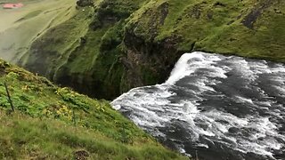 Iceland waterfall Skogafoss from the top.