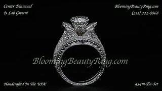 Small Hand Engraved Blooming Beauty Engagement Ring Set With Lab Grown Center Diamond