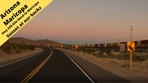 Arizona Maricopa Driving from Gila Bend to Maricopa with the sunset at our backs 1