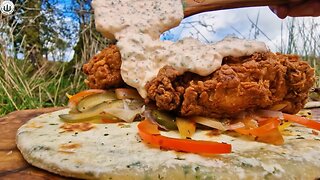 CAMPING with FRIED CHICKEN _ YES please ! ASMR cooking (4K, nature relaxing sounds)