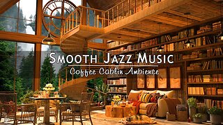 Cozy Coffee Cabin Ambience ☕ Smooth Piano Jazz Music for Relaxation, Studying Rain sound for sleep