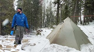 Hot Tent Camping in a Snow Storm | Wood Stove Beef Stroganoff