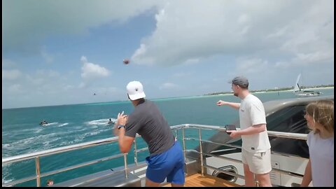 Tom Brady Takes Out Mr Beast’s Drone On First Throw From $300M Yacht