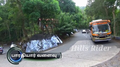 Yercaud Hills Road-Tourist Bus Turning on Yercaud hills 16-20 Hairpin Bend Road at Salem