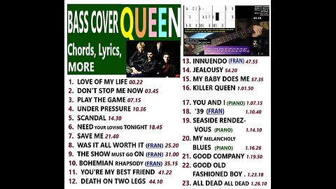 Bass cover QUEEN Best of _ Chords, Lyrics, MORE