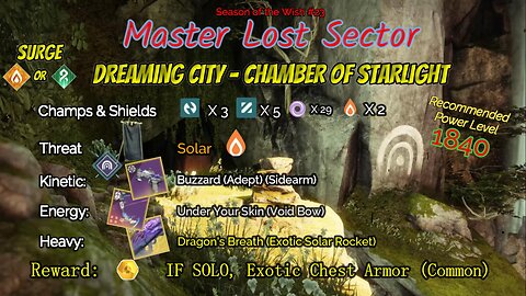 Destiny 2 Master Lost Sector: Dreaming City - Chamber of Starlight on my Solar Hunter 1-2-24