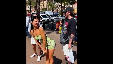This guy was walking with his girlfriend, then this happened #shorts #kissorgrab #pranks
