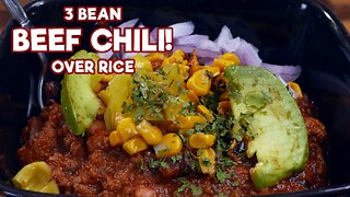 3 Bean Beef Chili Over Rice - Slow Cooker