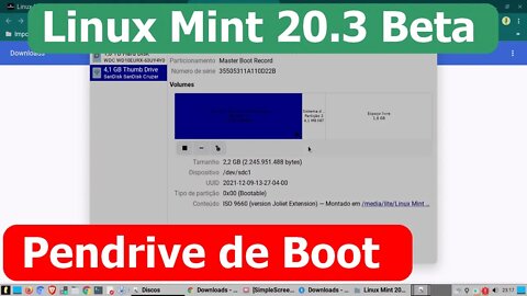 Linux Mint Cinnamon 20.3 Beta. Baixando a ISO e criando pendrive de boot pelo Gnome Disks Linux Lite