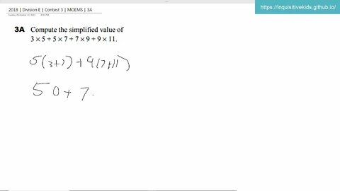 Math Olympiad for Elementary | 2018 | Division E | Contest 3 | MOEMS | 3A