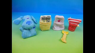 1999 BLUE'S BIG PAJAMA PARTY FULL SET OF 4 SUBWAY COLLECTORS MEAL TOY FIGURES VIDEO REVIEW