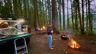 Winter Truck Camping by a Mountain Lake. Cooking Campfire BLT's!