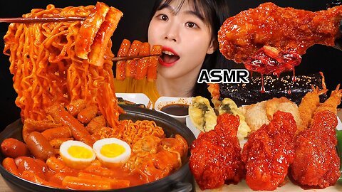 ASMR MUKBANG Spicy Chicken Tteokbokki, Seasoned Chicken, Kimchi Gimbap Cheese, Fries, Eat