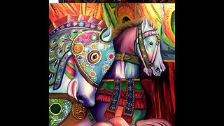 Colorful Carousel Horses Painting Progression