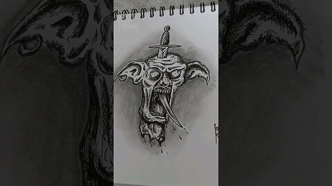 #inktober #penandink #darkart Namakubi-Style Goblin Head ☠